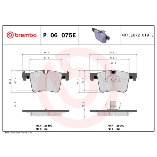 Sada brzdových platničiek kotúčovej brzdy BREMBO P 06 075E