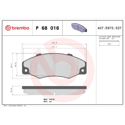 Sada brzdových platničiek kotúčovej brzdy BREMBO P 68 016