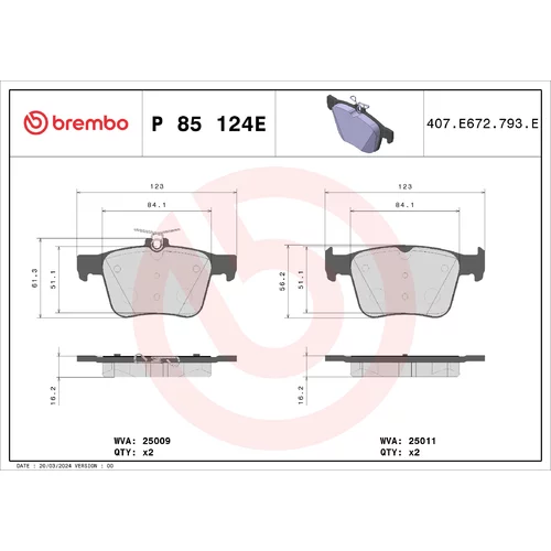 Sada brzdových platničiek kotúčovej brzdy BREMBO P 85 124E