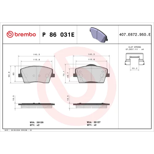 Sada brzdových platničiek kotúčovej brzdy BREMBO P 86 031E