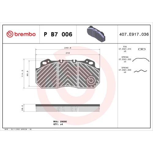 Sada brzdových platničiek kotúčovej brzdy BREMBO P B7 006