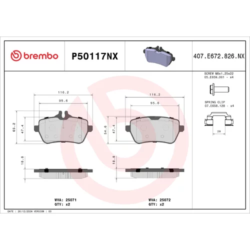 Sada brzdových platničiek kotúčovej brzdy BREMBO P50117NX