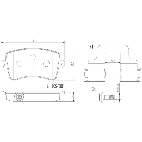 Sada brzdových platničiek kotúčovej brzdy BREMBO P85100NX