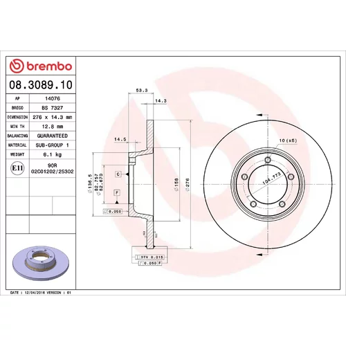 Brzdový kotúč BREMBO 08.3089.10