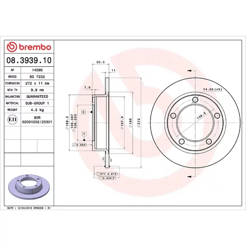 Brzdový kotúč BREMBO 08.3939.10