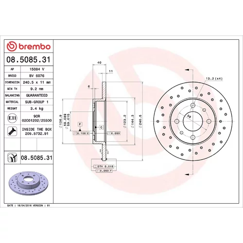 Brzdový kotúč BREMBO 08.5085.31
