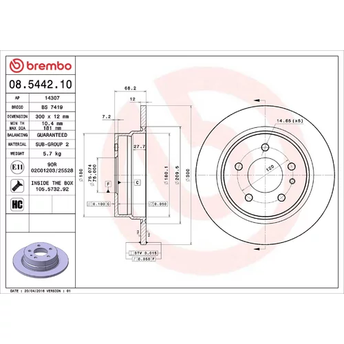 Brzdový kotúč BREMBO 08.5442.10