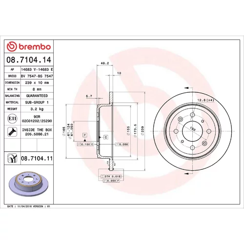 Brzdový kotúč BREMBO 08.7104.14