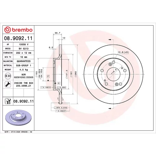 Brzdový kotúč BREMBO 08.9092.11