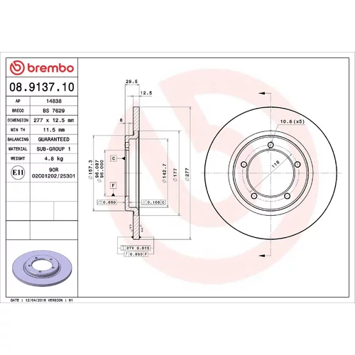 Brzdový kotúč BREMBO 08.9137.10