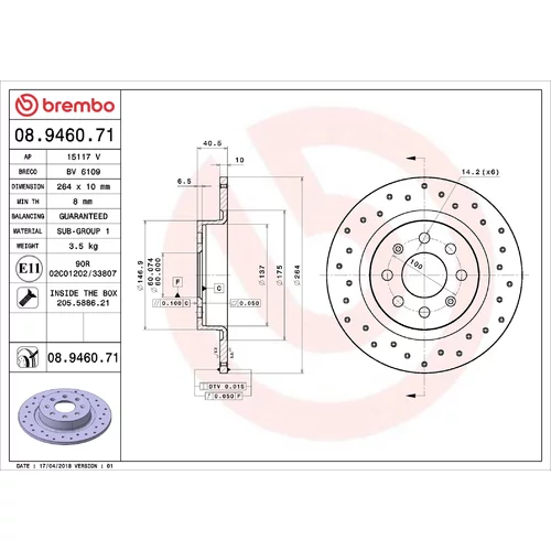 Brzdový kotúč BREMBO 08.9460.71