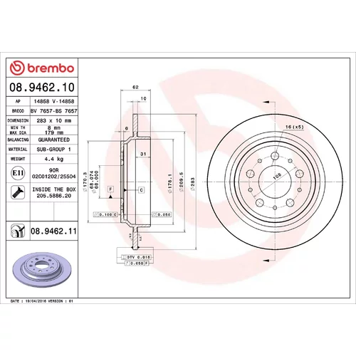 Brzdový kotúč BREMBO 08.9462.11