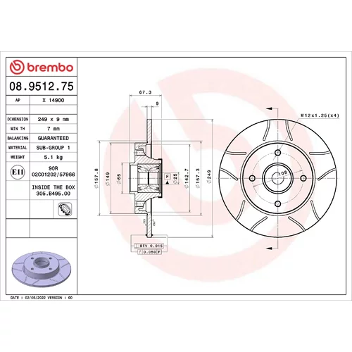 Brzdový kotúč BREMBO 08.9512.75