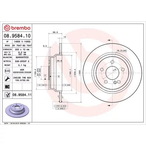 Brzdový kotúč BREMBO 08.9584.10