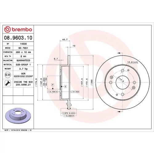 Brzdový kotúč BREMBO 08.9603.10