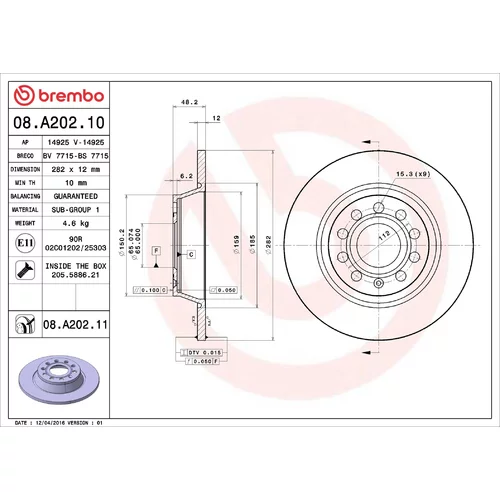 Brzdový kotúč BREMBO 08.A202.11