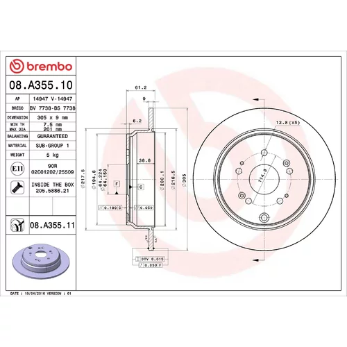 Brzdový kotúč BREMBO 08.A355.11