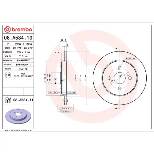 Brzdový kotúč BREMBO 08.A534.11