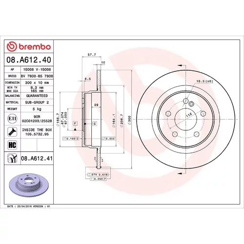 Brzdový kotúč BREMBO 08.A612.41