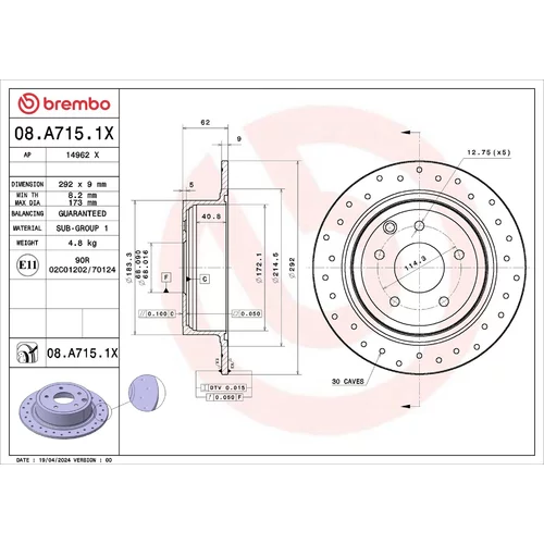 Brzdový kotúč BREMBO 08.A715.1X