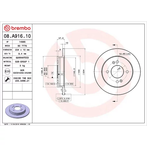 Brzdový kotúč BREMBO 08.A916.10