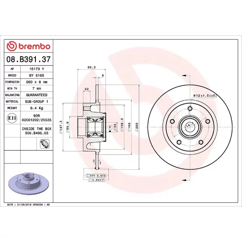 Brzdový kotúč BREMBO 08.B391.37