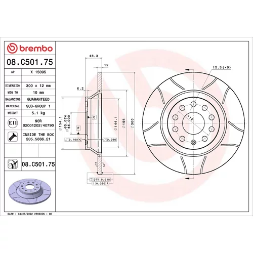 Brzdový kotúč BREMBO 08.C501.75