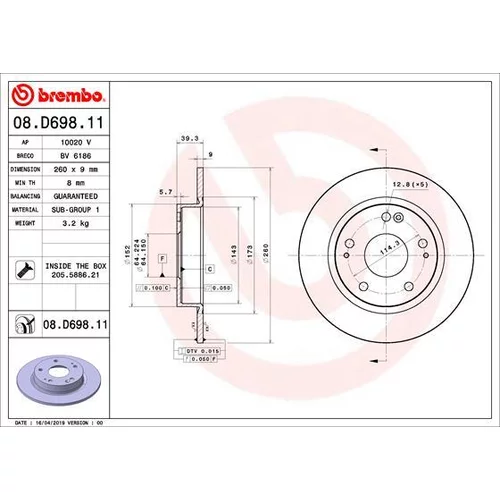 Brzdový kotúč BREMBO 08.D698.11