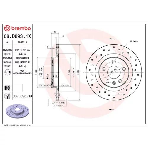 Brzdový kotúč BREMBO 08.D893.1X