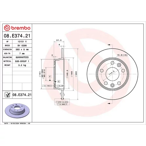 Brzdový kotúč BREMBO 08.E374.21