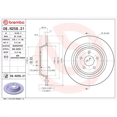 Brzdový kotúč BREMBO 08.N258.21