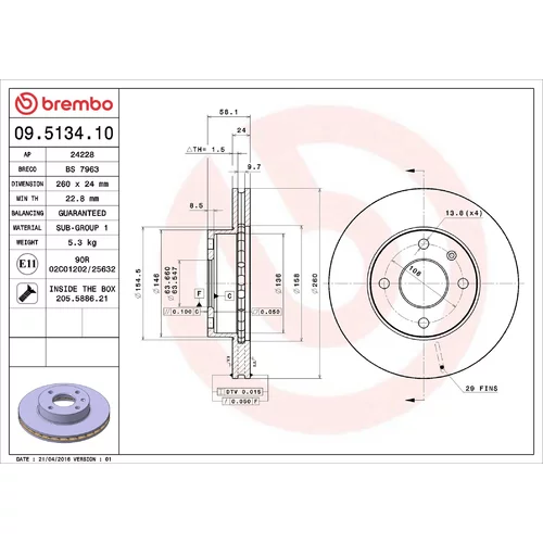 Brzdový kotúč BREMBO 09.5134.10