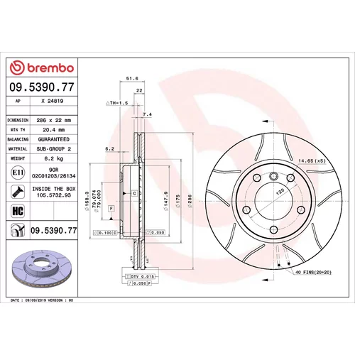 Brzdový kotúč BREMBO 09.5390.77