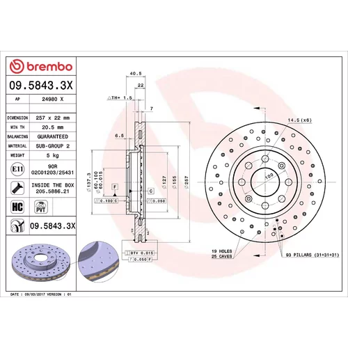 Brzdový kotúč BREMBO 09.5843.3X