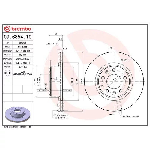 Brzdový kotúč BREMBO 09.6854.10