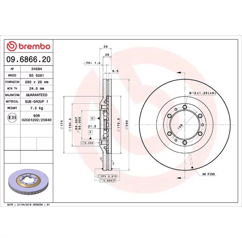 Brzdový kotúč BREMBO 09.6866.20