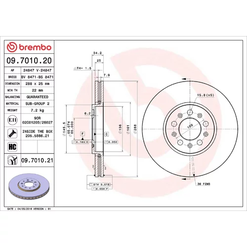 Brzdový kotúč BREMBO 09.7010.20