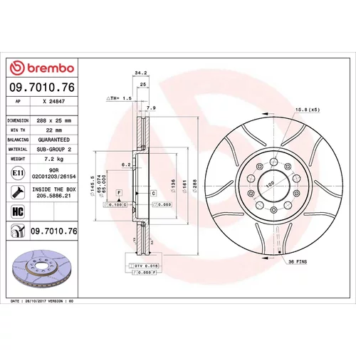Brzdový kotúč BREMBO 09.7010.76