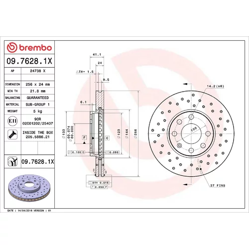 Brzdový kotúč BREMBO 09.7628.1X