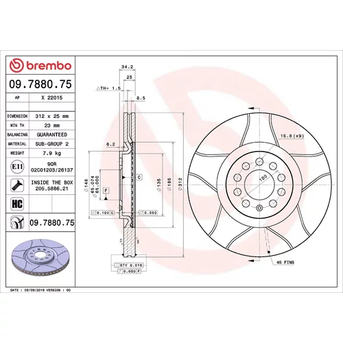 Brzdový kotúč BREMBO 09.7880.75