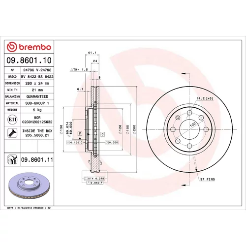 Brzdový kotúč BREMBO 09.8601.10