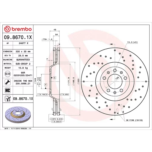Brzdový kotúč BREMBO 09.8670.1X