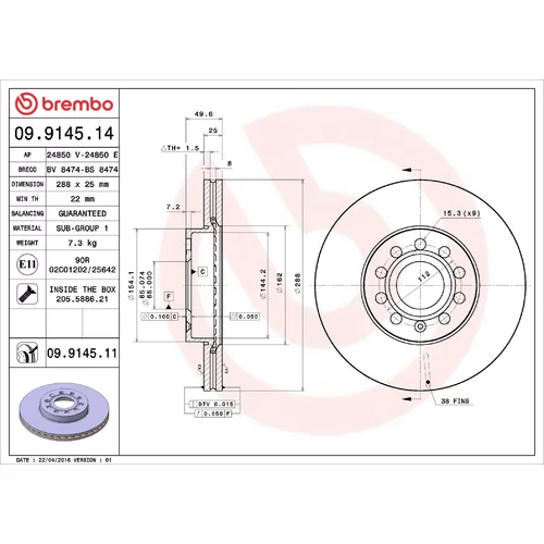 Brzdový kotúč BREMBO 09.9145.14