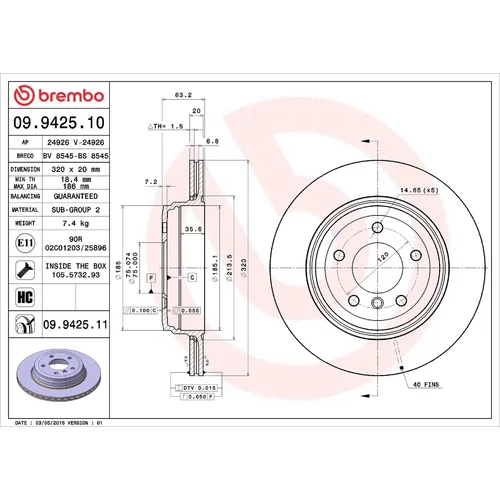 Brzdový kotúč BREMBO 09.9425.11