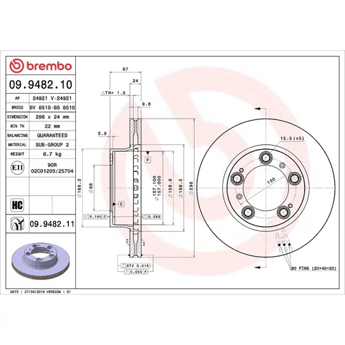 Brzdový kotúč BREMBO 09.9482.10