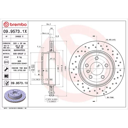 Brzdový kotúč BREMBO 09.9573.1X