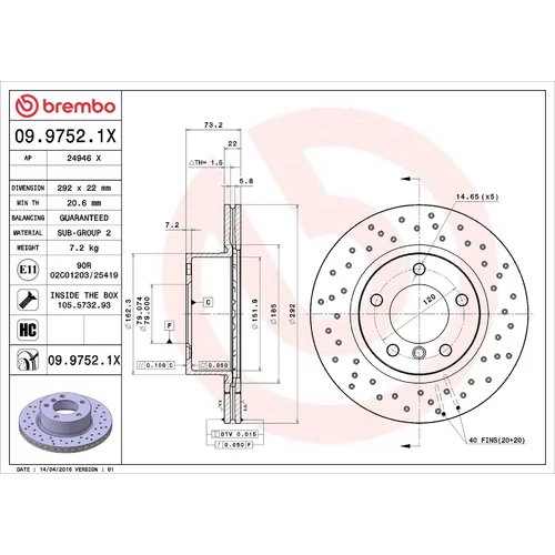 Brzdový kotúč BREMBO 09.9752.1X