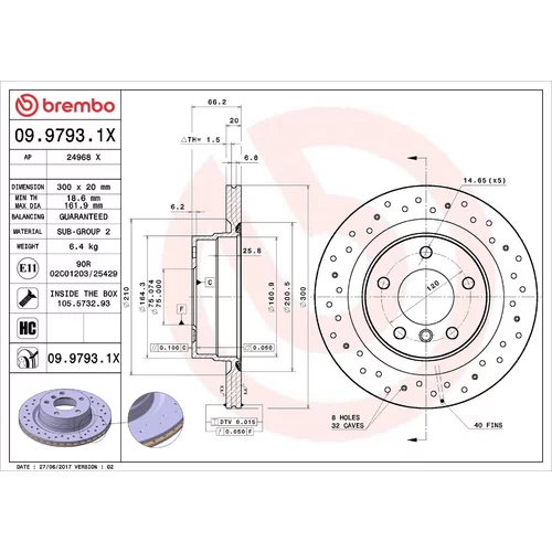 Brzdový kotúč BREMBO 09.9793.1X