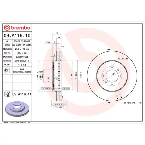 Brzdový kotúč BREMBO 09.A116.11