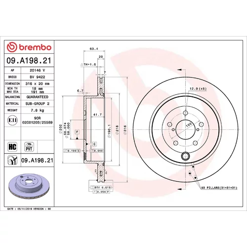 Brzdový kotúč 09.A198.21 /BREMBO/